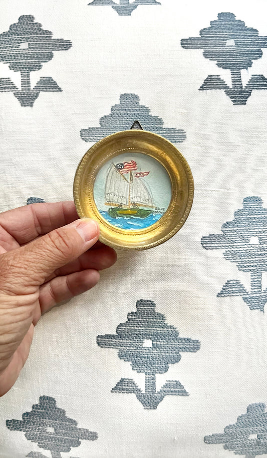 Miniature Green Saling Ship Original Painting