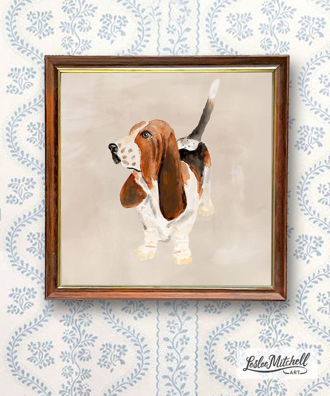 Antique Frame Basset Hound Giclée Print