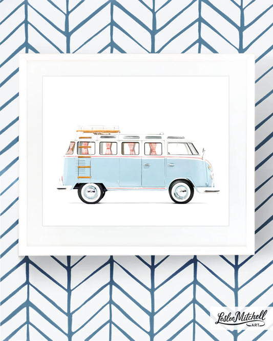 Car Series - Red Blue Gingham Surf Bus
