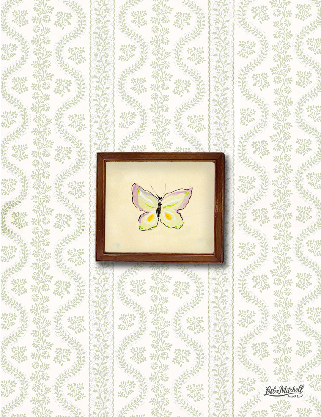 Lavender Yellow Butterfly Giclèe Print on Yellow Miniature Wooden Antique Frame (Copy)