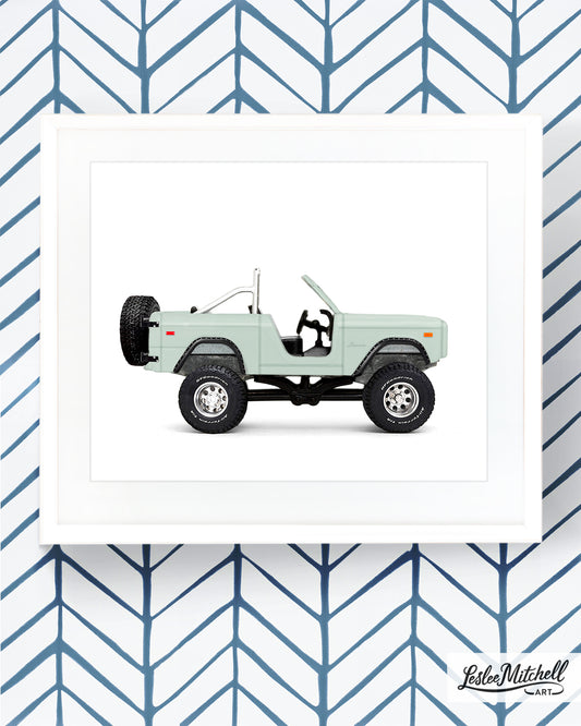 Car Series - Sage Green Lifted Bronco Silver Rollbars