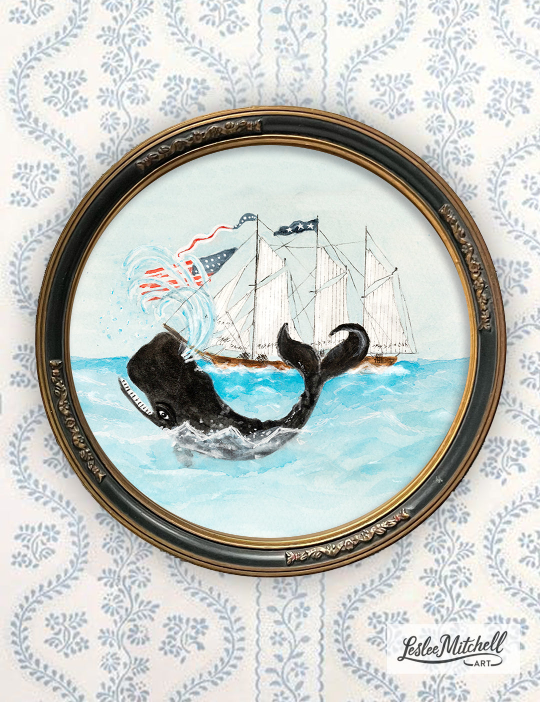 Nantucket Whaler Giclèe Print Round Antique Frame