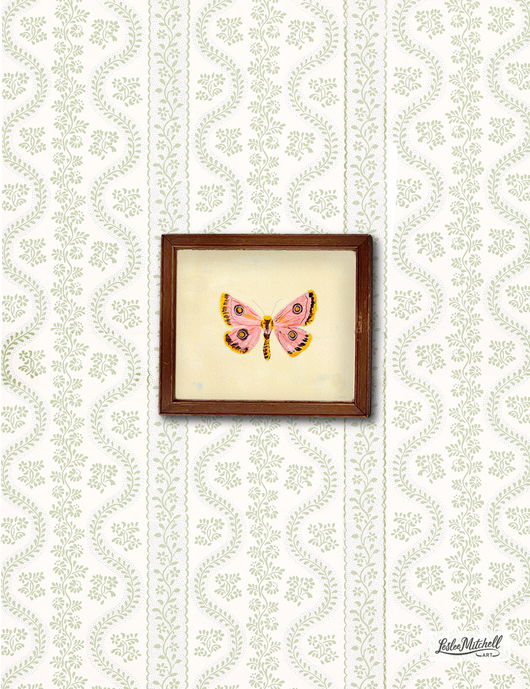 Pink Butterfly Giclèe Print Miniature Wooden Antique Frame
