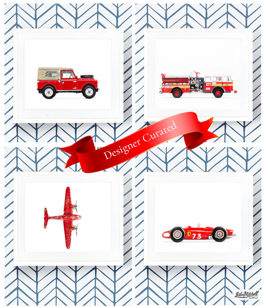 Red Classic Car Art Prints Designer Curated - Set of Four