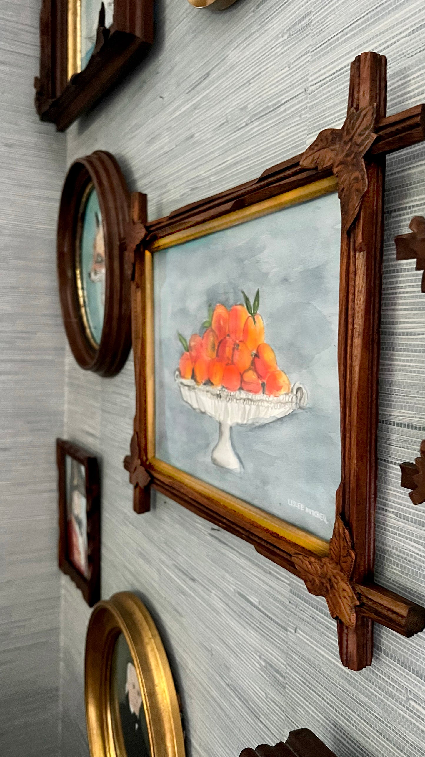 Peaches Large Tramp Art Frame Original Painting