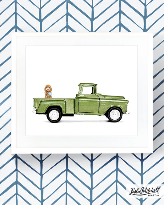 Car Series - Goldendoodle Sage Green Pickup Truck