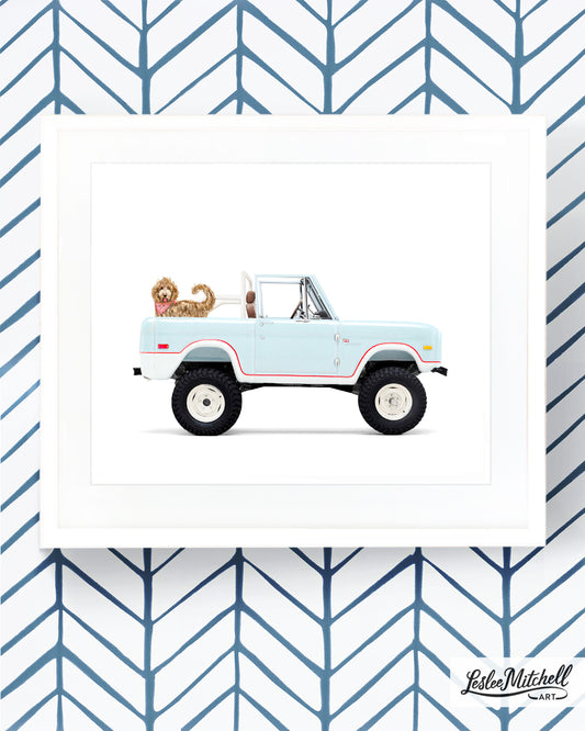 Car Series - Goldendoodle Lifted Powder Blue Bronco