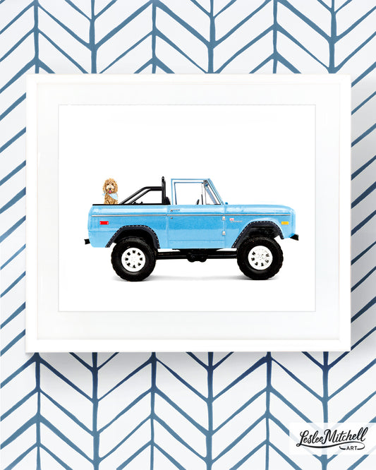 Car Series - Goldendoodle Lifted Blue Bronco