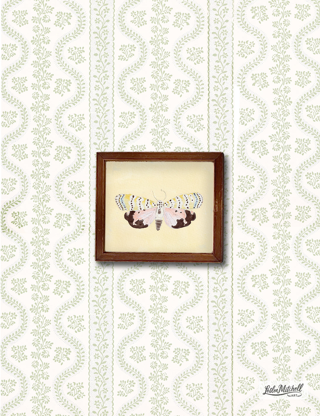 Yellow and Brown Butterfly Giclèe Print Miniature Wooden Antique Frame
