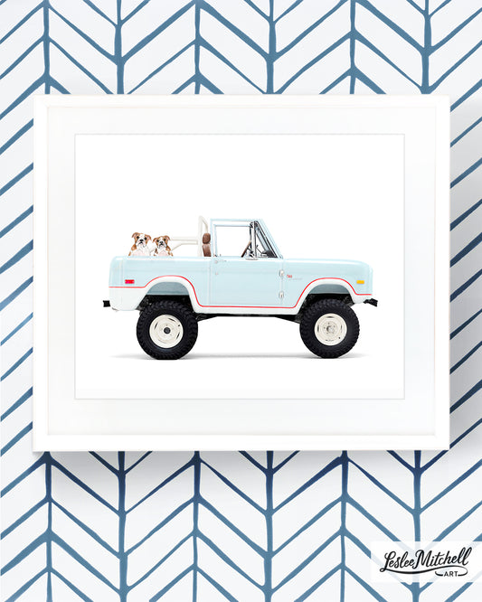 Car Series - English Bulldogs Lifted Powder Blue Bronco