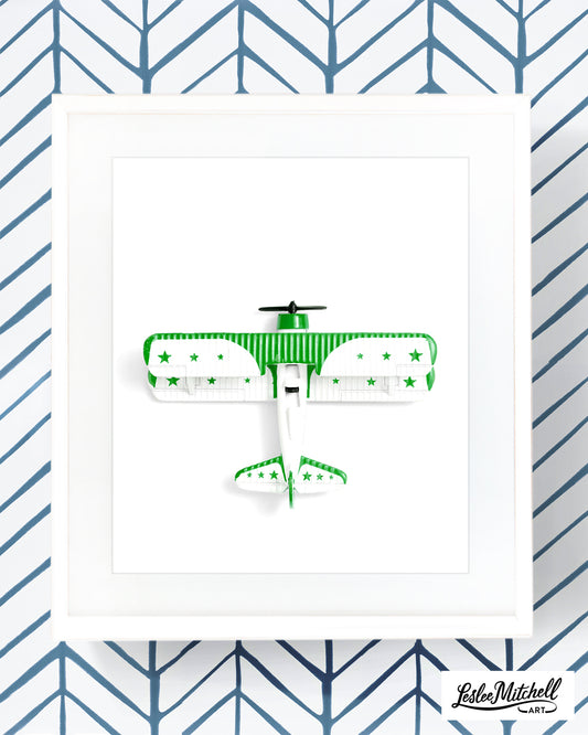 Airplane Series -Green Stars Airplane Overhead