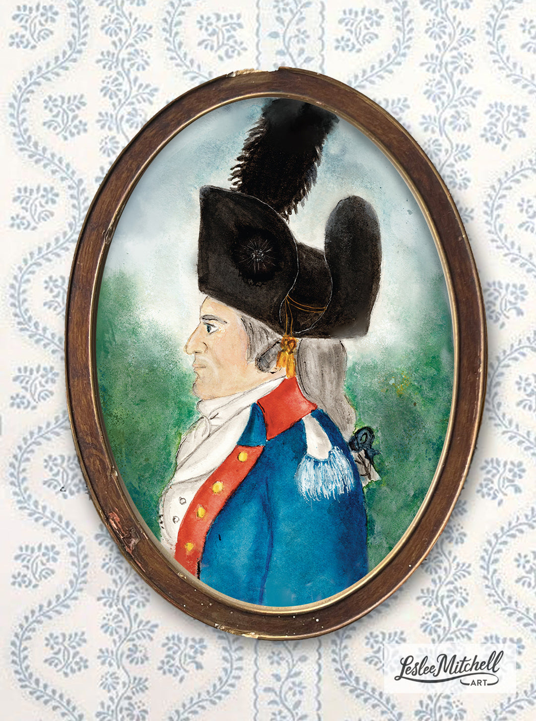 British Military Officer Portrait Replica Giclée Print Antique Oval Frame