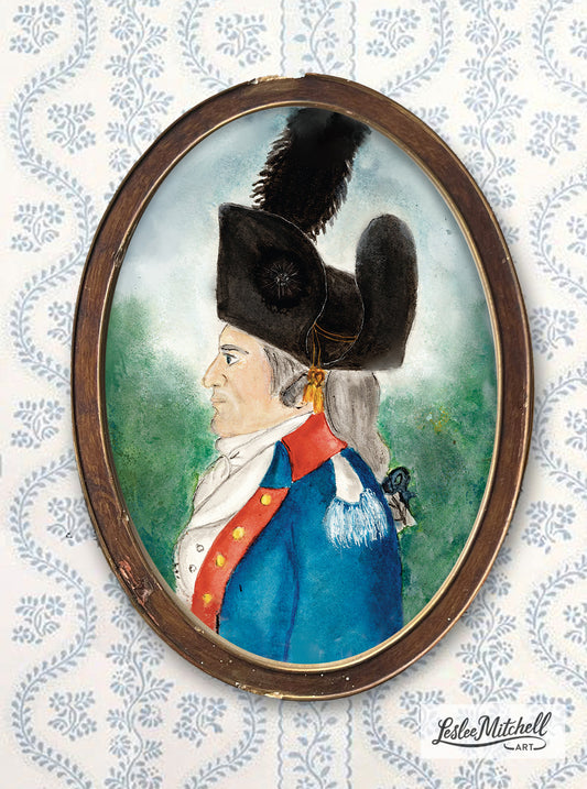 British Military Officer Portrait Replica Giclée Print Antique Oval Frame