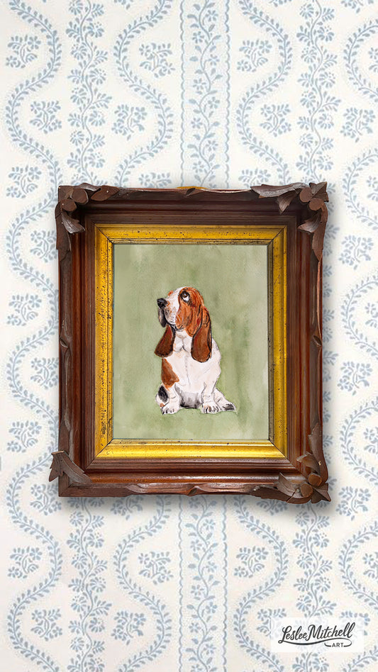 Basset Hound Olive Framed Giclèe Print