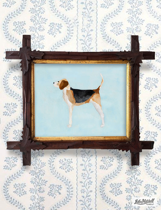 Beagle Giclèe Print in Antique Adirondack Wood Frame