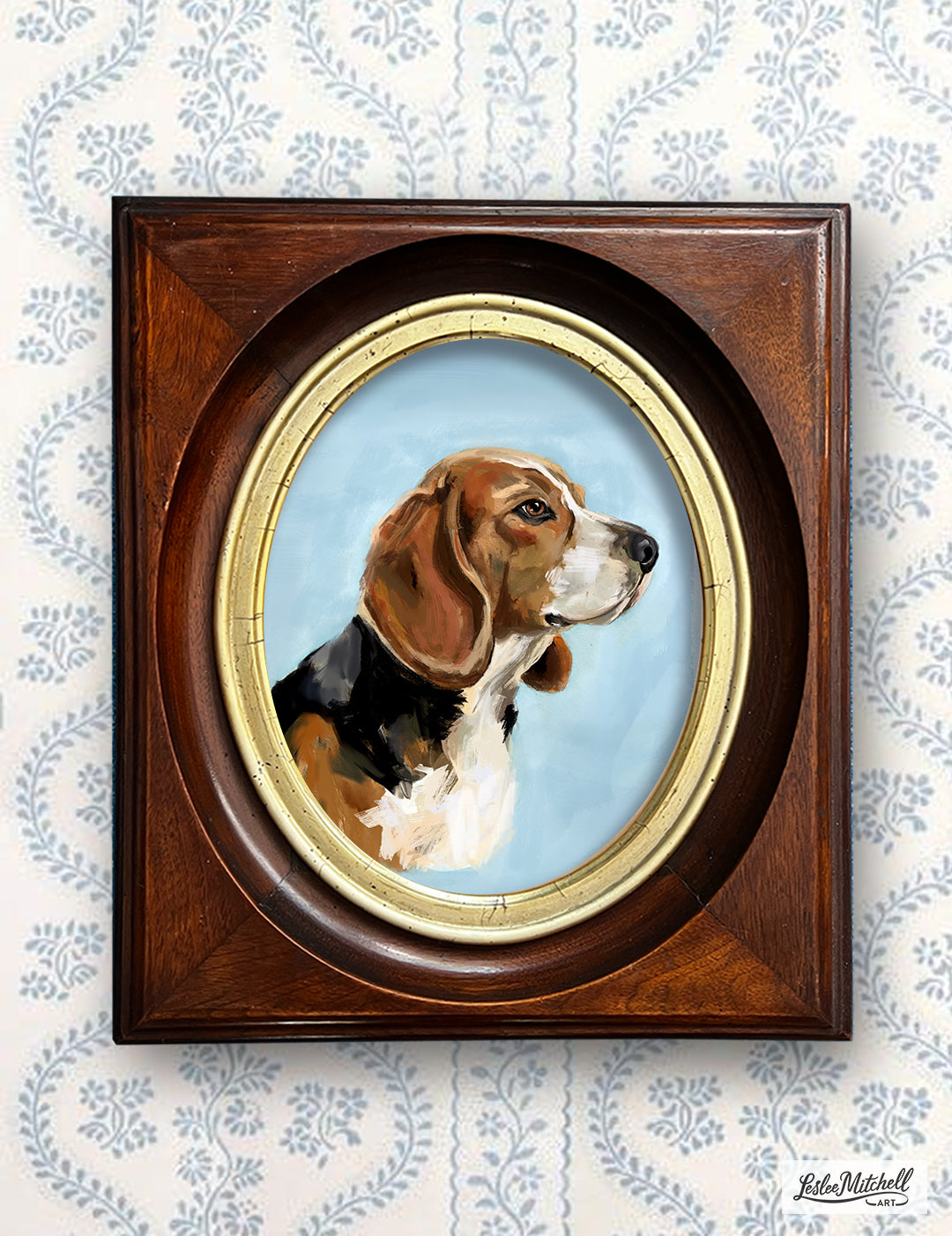 Beagle & German Shorthaired Pointer Giclèe Print in Antique Victorian Deep Walnut Frames Pair or Individual