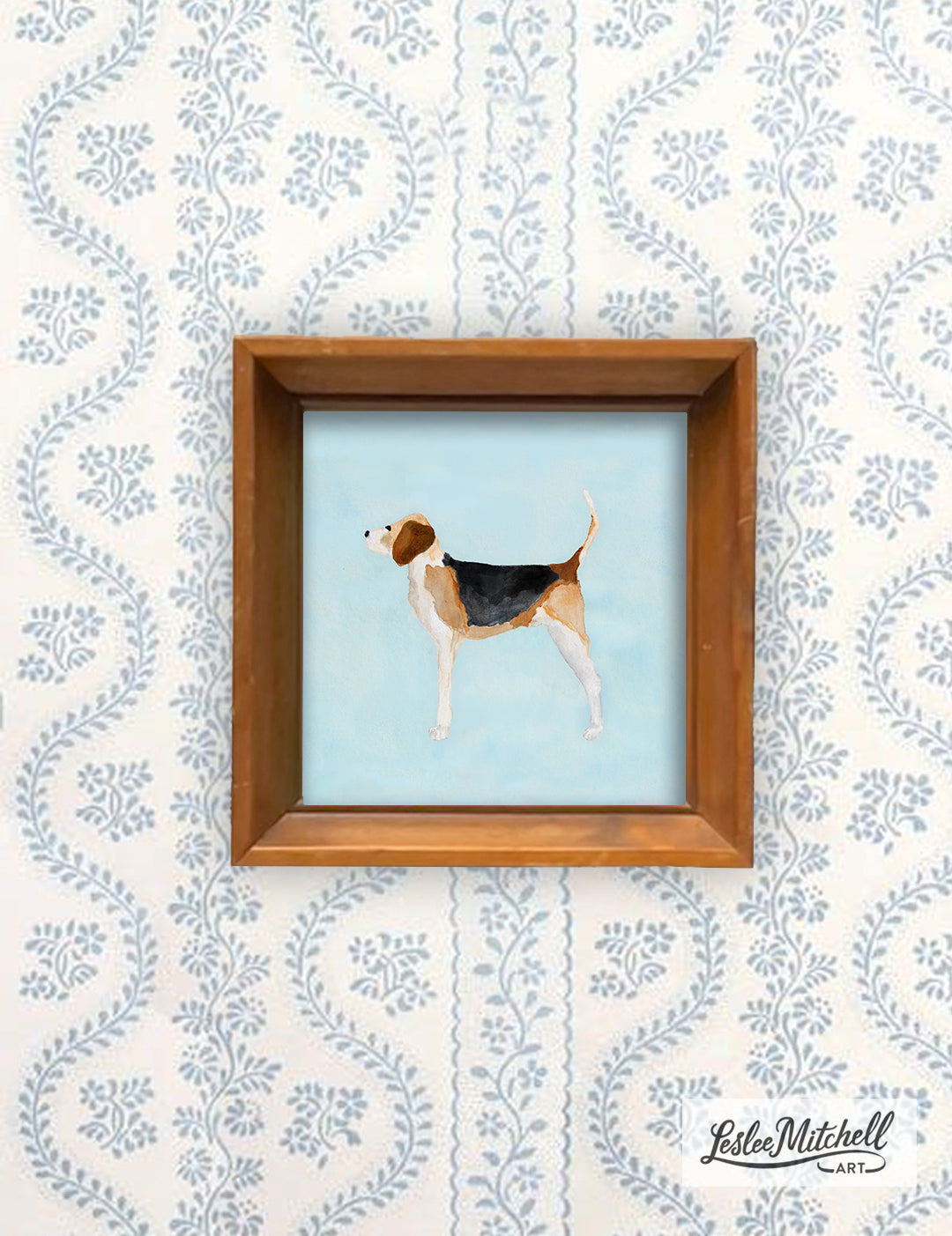 Beagle Giclée Print in Miniature Wooden Frame
