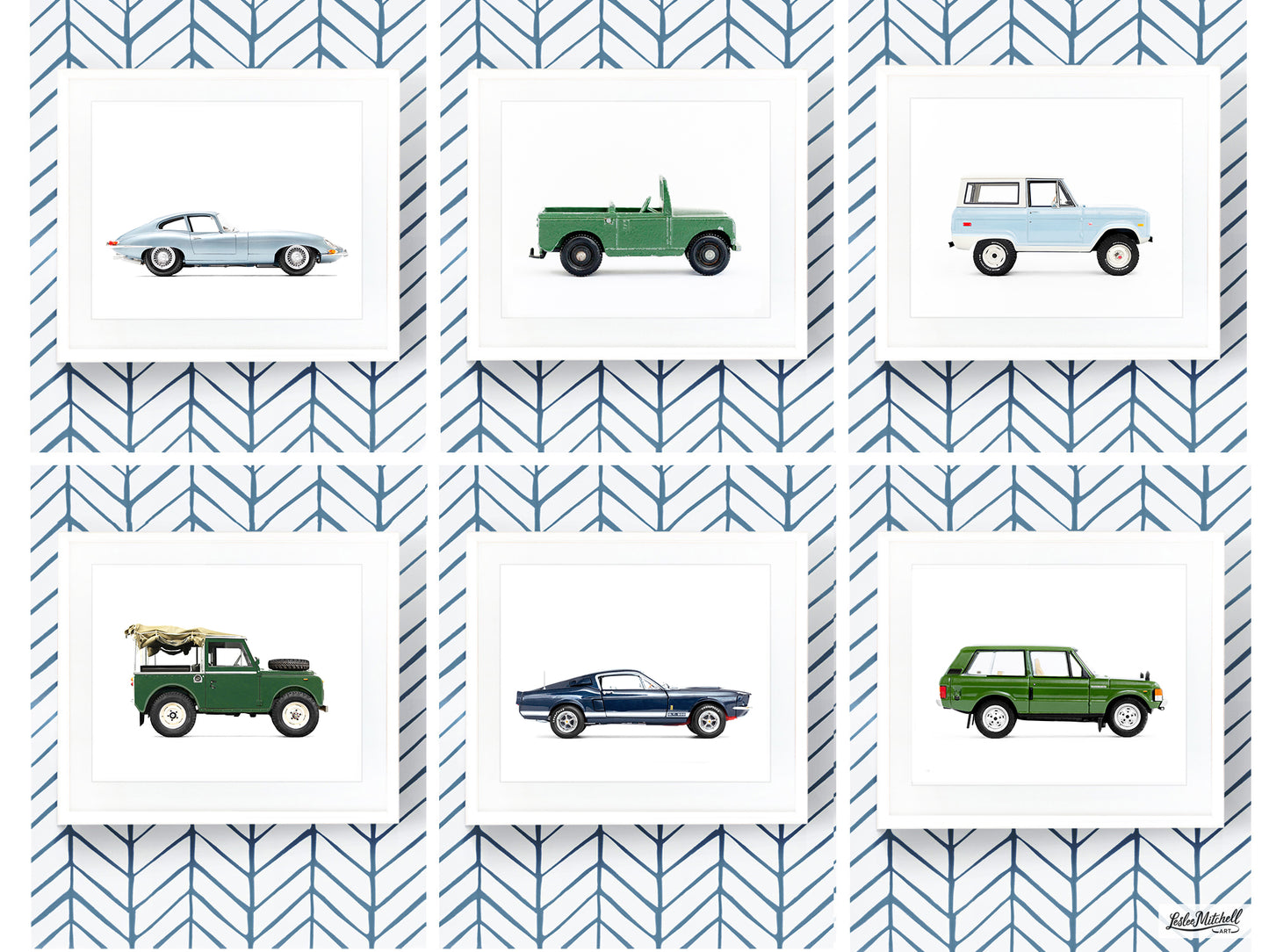The Blue and Green Car Wall — Set of 6 Prints