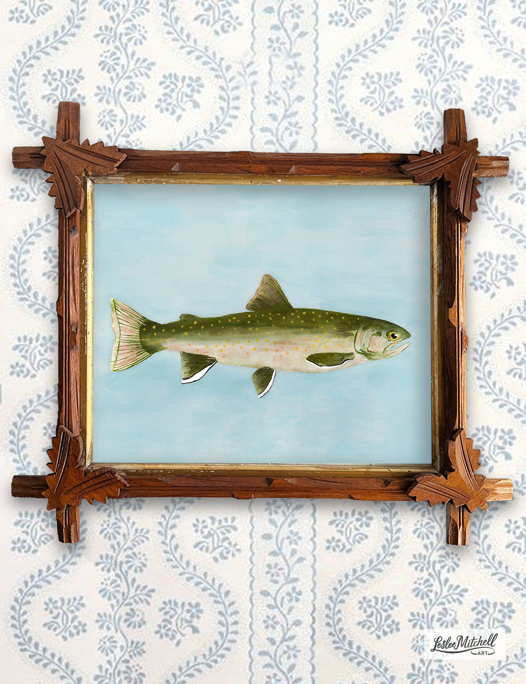Bull Trout Giclée Print in Antique Tramp Art Frame