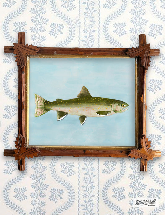 Bull Trout Giclée Print in Antique Tramp Art Frame