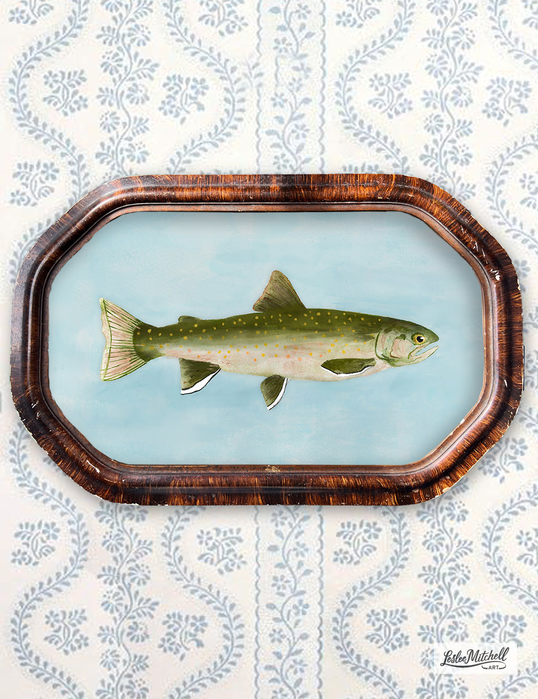 Bull Trout Giclée Print in Antique Convex Glass Frame