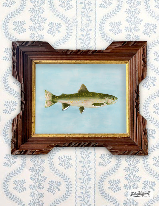 Bull Trout Watercolor Giclèe Print in Antique Black Forest Carved Wood Frame