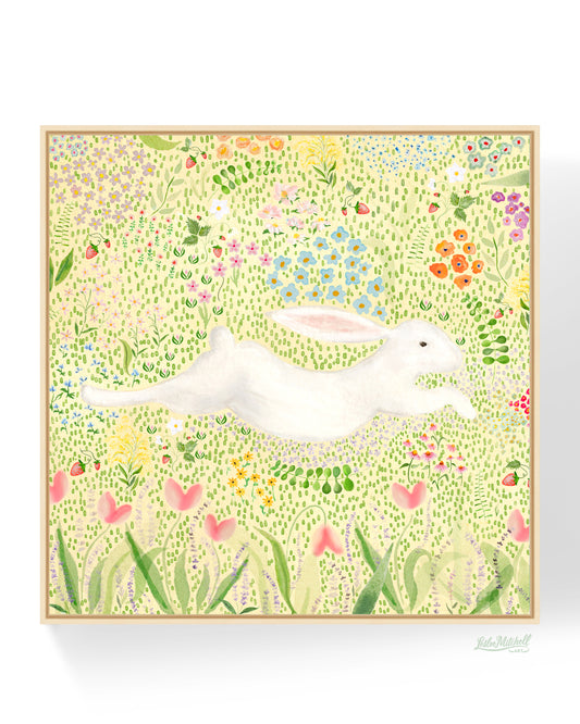 30" x 30" Giclée Print Floral Single Bunny On Yellow