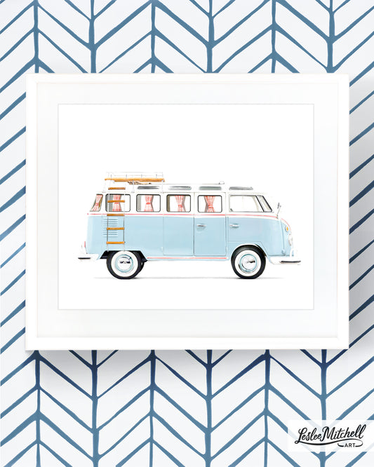 Car Series - Red Blue Gingham Surf Bus