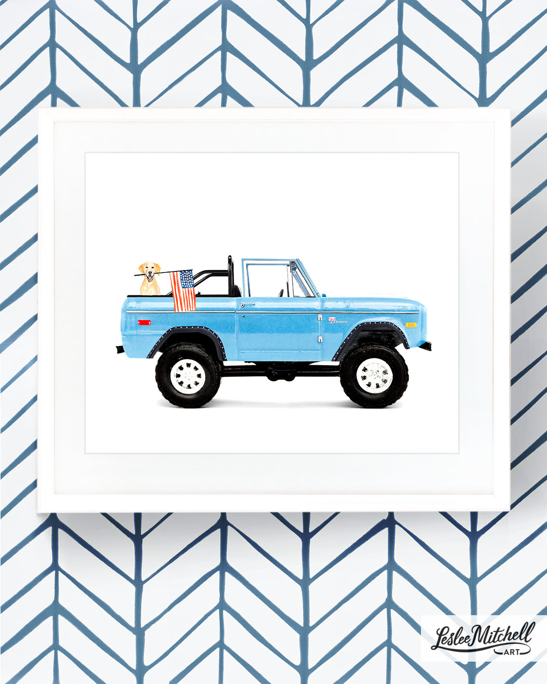 Car Series - Yellow Lab Dog In Vintage Bronco