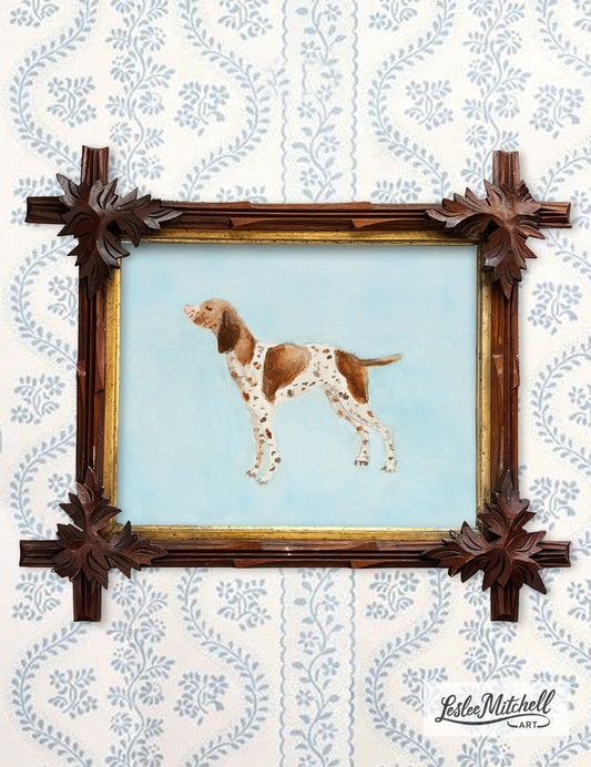 English Springer Tramp Art Antique Frame On Blue Giclèe Print