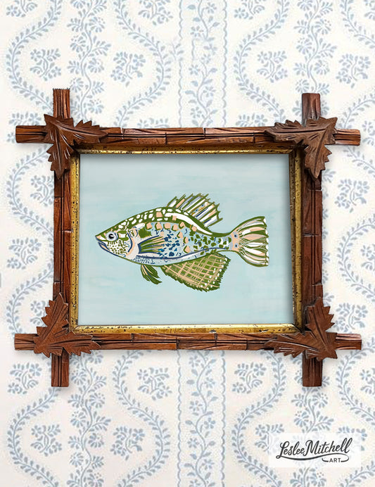 Vibrant Fish Gicleé Art Print - Antique Tramp Art Frame