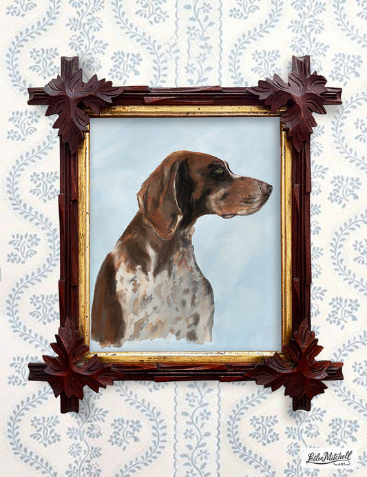 German Shorthaired Giclèe Print Antique Tramp Art Frame