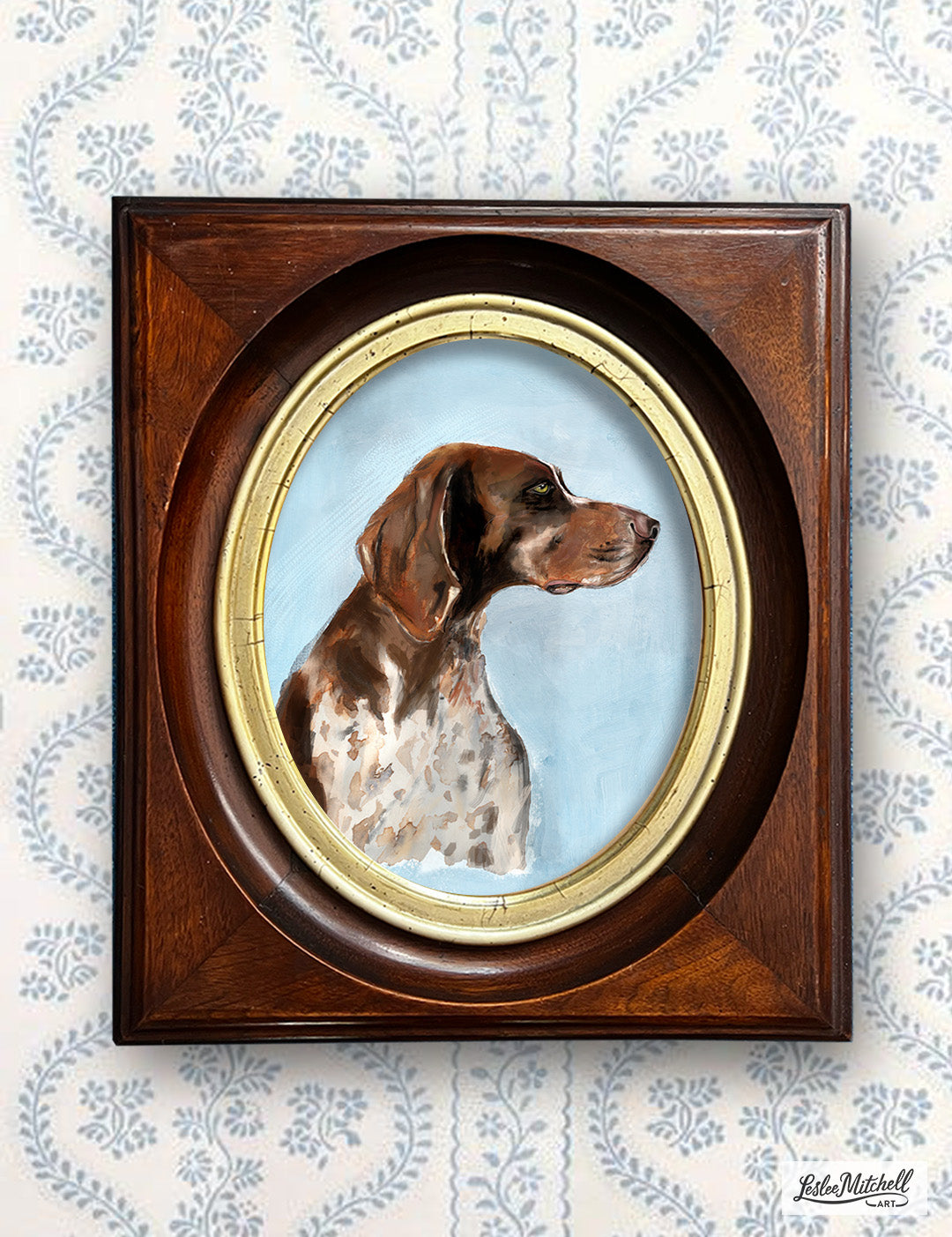 Beagle & German Shorthaired Pointer Giclèe Print in Antique Victorian Deep Walnut Frames Pair or Individual