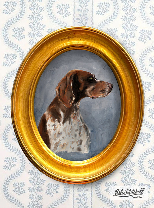 German Shorthaired Pointer Giclèe Print in Antique Gilded Oval Frame