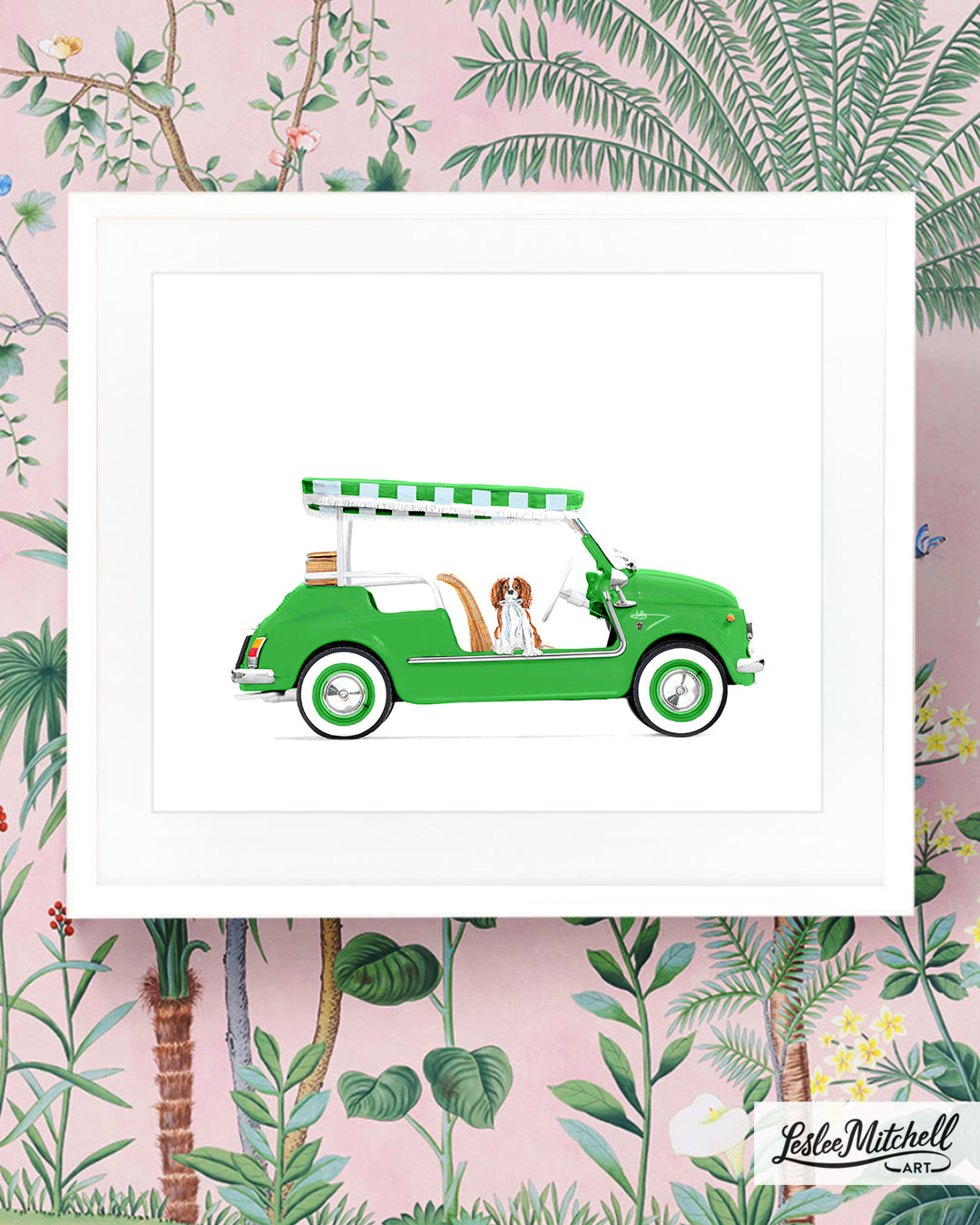 Car Series - King Charles Cavalier in Green Fiat Jolly