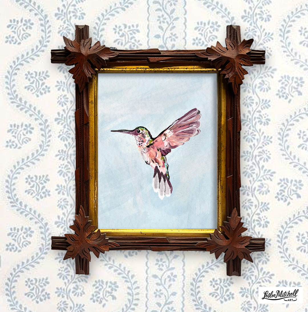 Framed Vibrant Hummingbird Art Print - Tramp Art Frame