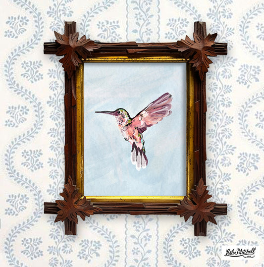Framed Vibrant Hummingbird Art Print - Tramp Art Frame