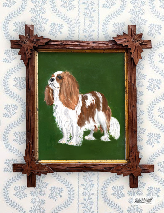 King Charles Cavalier Giclèe Print Antique Tramp Art Frame