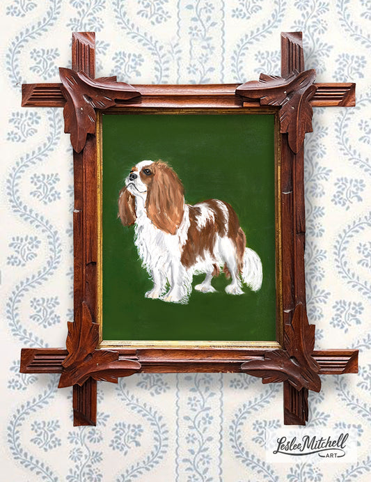 King Charles Cavalier Giclèe Print in Antique Black Forest Frame
