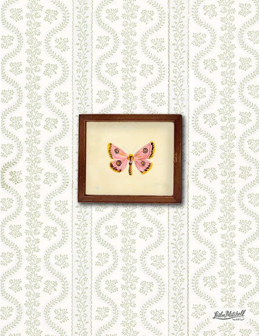 Pink Butterfly Giclèe Print Miniature Wooden Antique Frame