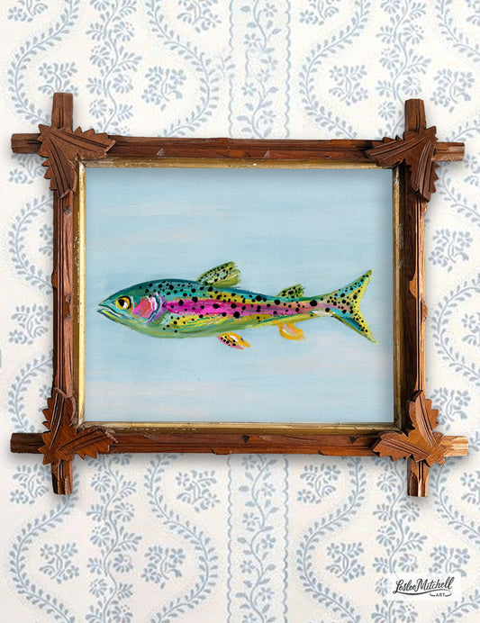 Rainbow Trout Giclée Print in Antique Tramp Art Frame
