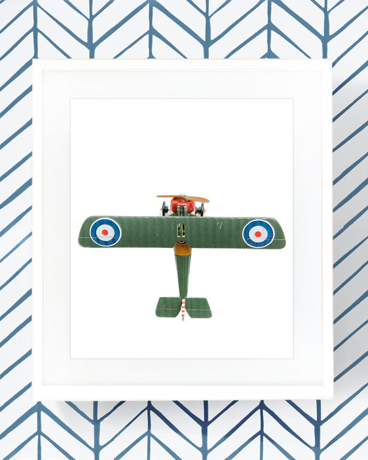 Airplane Series - Army Green Biplane Airplane Overhead