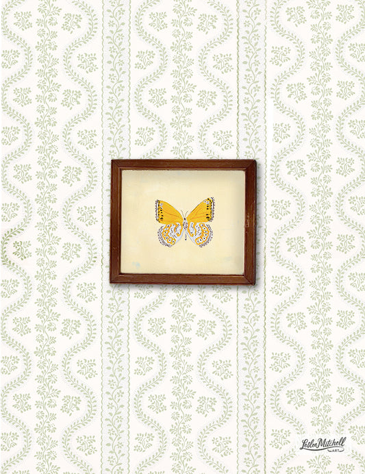Yellow Butterfly Giclèe Print Miniature Wooden Antique Frame